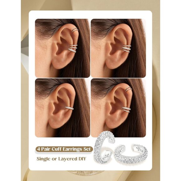 Double-White Gold Plated NonPierced Adjustable Fake Ear Cuff Earrings for Women - Picture 3 of 6